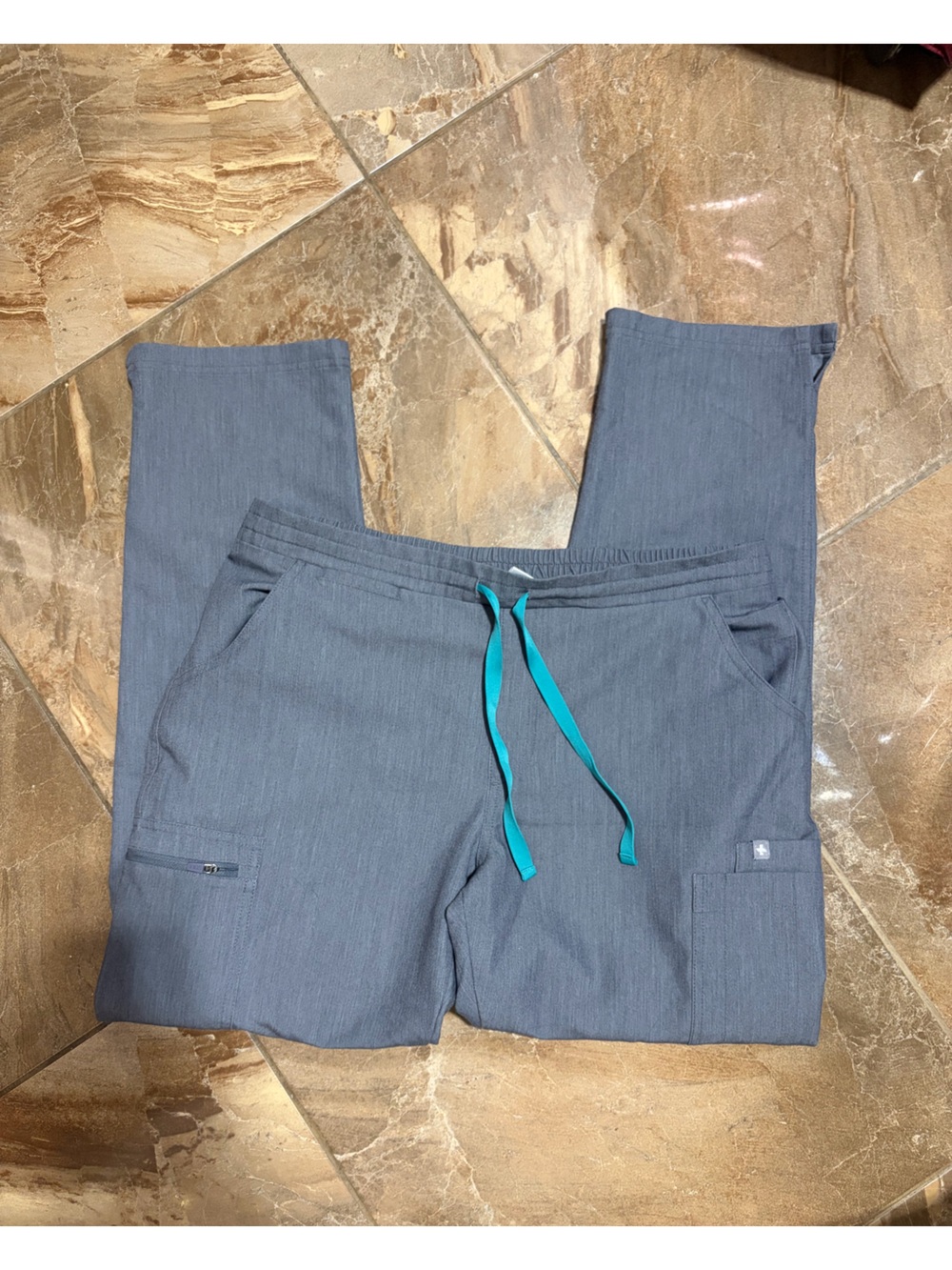 Figs Gray Scrub Joggers with Teal Drawstring